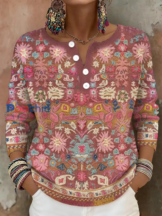 Bohème Boho Floral Art Imprimé Tops Femme Rose / S