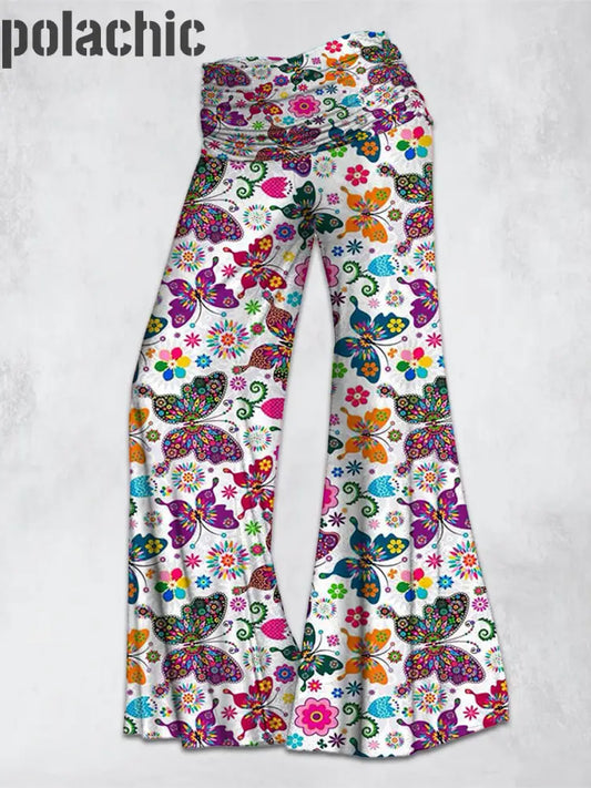 Bohemian Butterfly Art Imprimé Confortable Haut Stretch Évasé Pantalon A / S