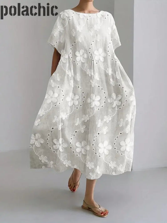 Boho Floral Imprimé Col En V Élégant Chic Loose Manches Courtes Midi Robe A / S