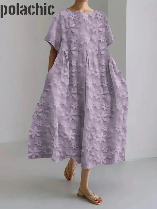 Boho Floral Imprimé Col En V Élégant Chic Loose Manches Courtes Midi Robe A / S