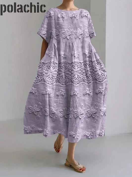 Boho Floral Imprimé Col En V Élégant Chic Loose Manches Courtes Midi Robe A / S