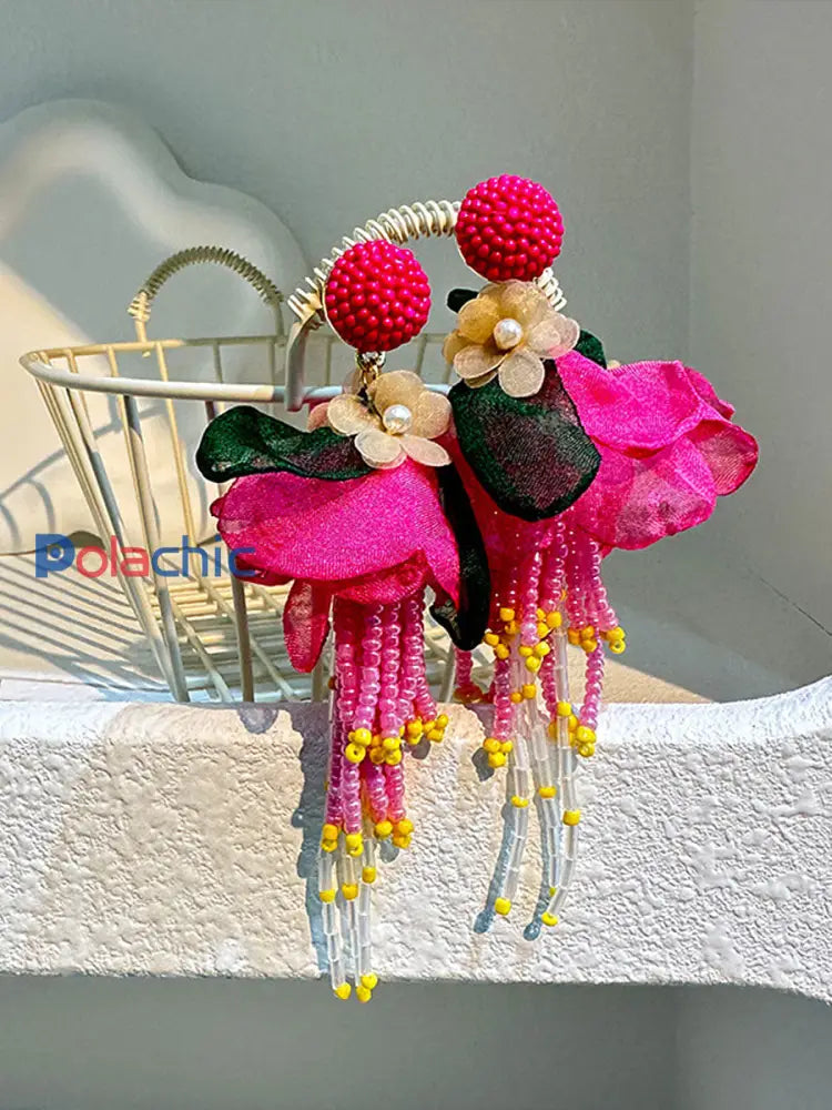 Boucles d’oreilles femme rose fleurs cancer du sein Rose Rouge / ONE