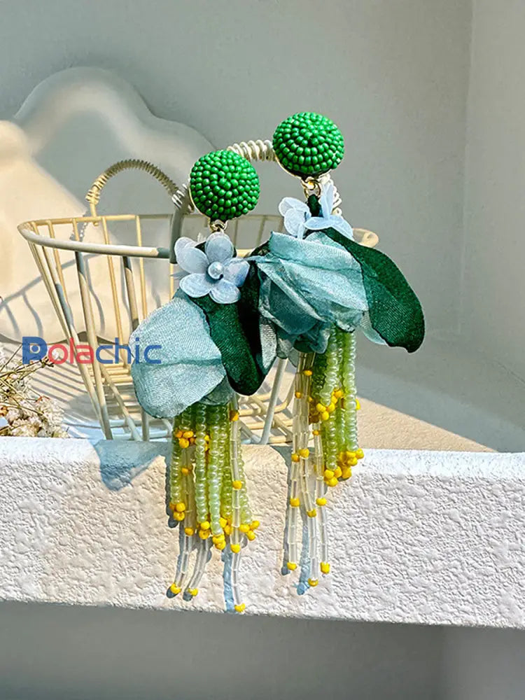Boucles d’oreilles femme rose fleurs cancer du sein Vert / ONE