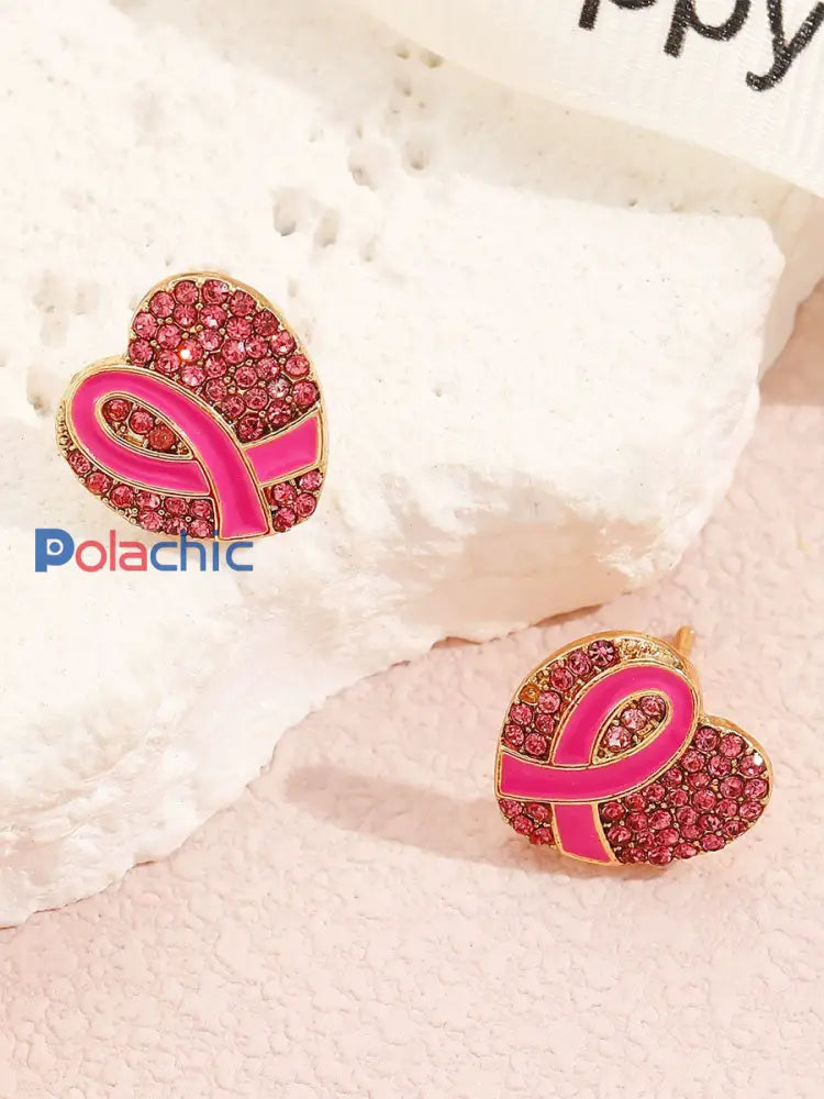 Boucles d’Oreilles Femme Ruban Rose Sensibilisation au Cancer du Sein Rose / ONE