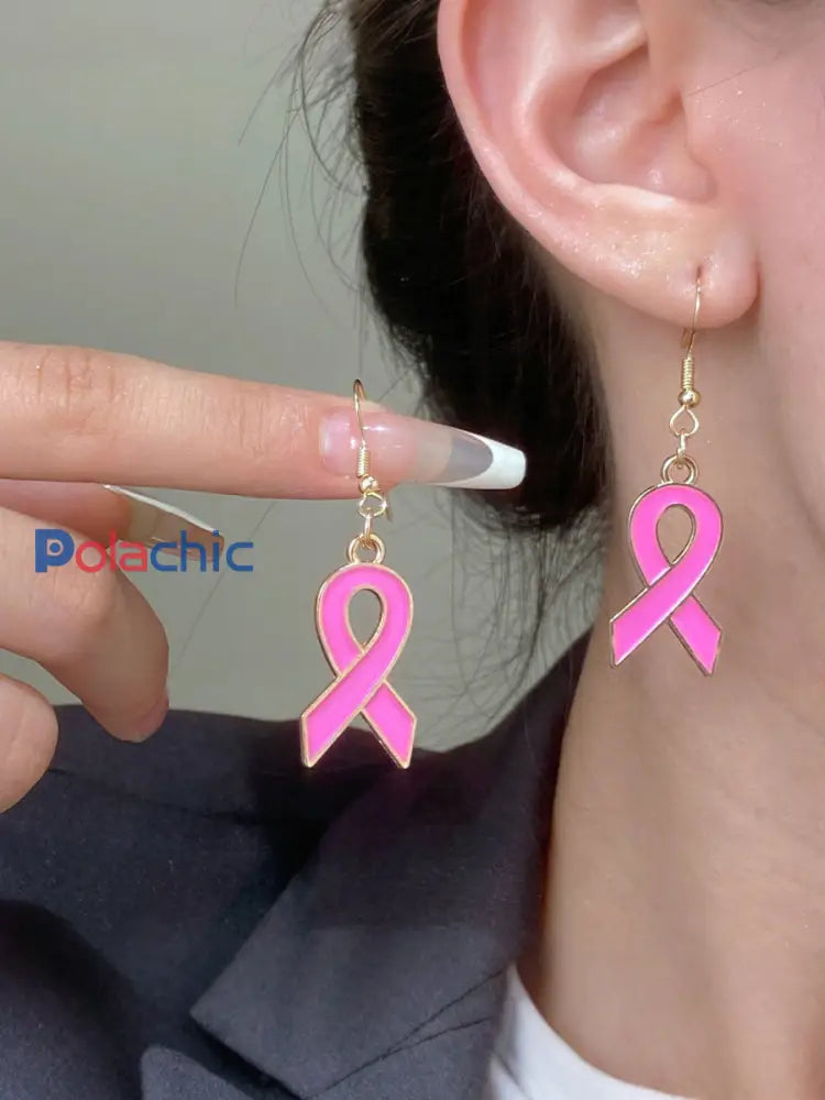Boucles d’Oreilles Femme Ruban Rose Sensibilisation au Cancer du Sein Rose / ONE