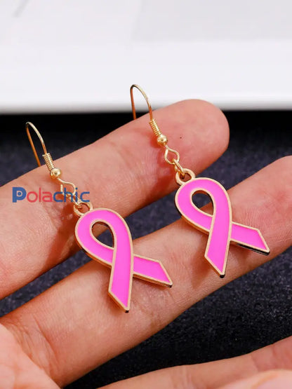 Boucles d’Oreilles Femme Ruban Rose Sensibilisation au Cancer du Sein Rose / ONE