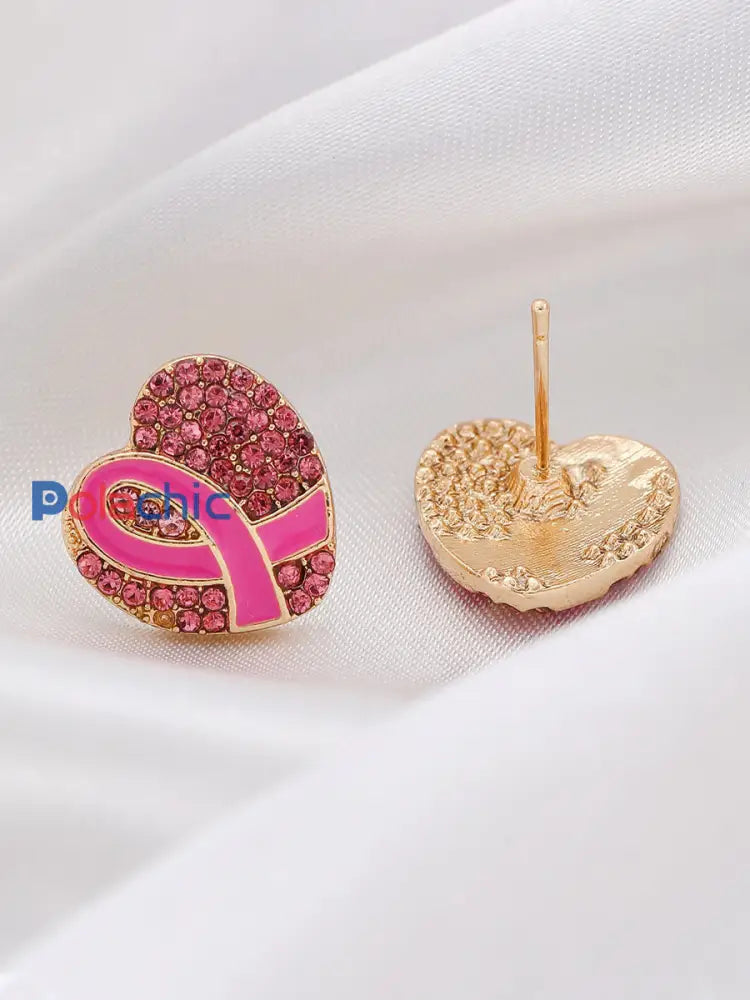 Boucles d’Oreilles Femme Ruban Rose Sensibilisation au Cancer du Sein Rose / ONE