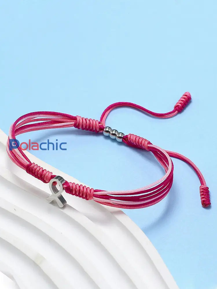 Bracelet ajustable Femme Cancer du sein Ruban Rose Rose / ONE