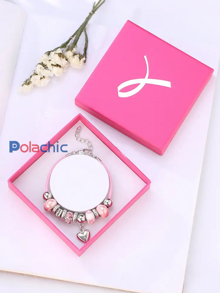 Bracelet perlé rose de conscience de cancer du sein des femmes Rose / 18CM