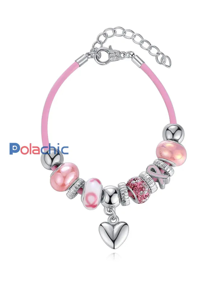 Bracelet perlé rose de conscience de cancer du sein des femmes
