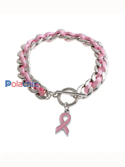 Bracelet ruban rose de sensibilisation au cancer du sein pour femmes Rose / 20CM
