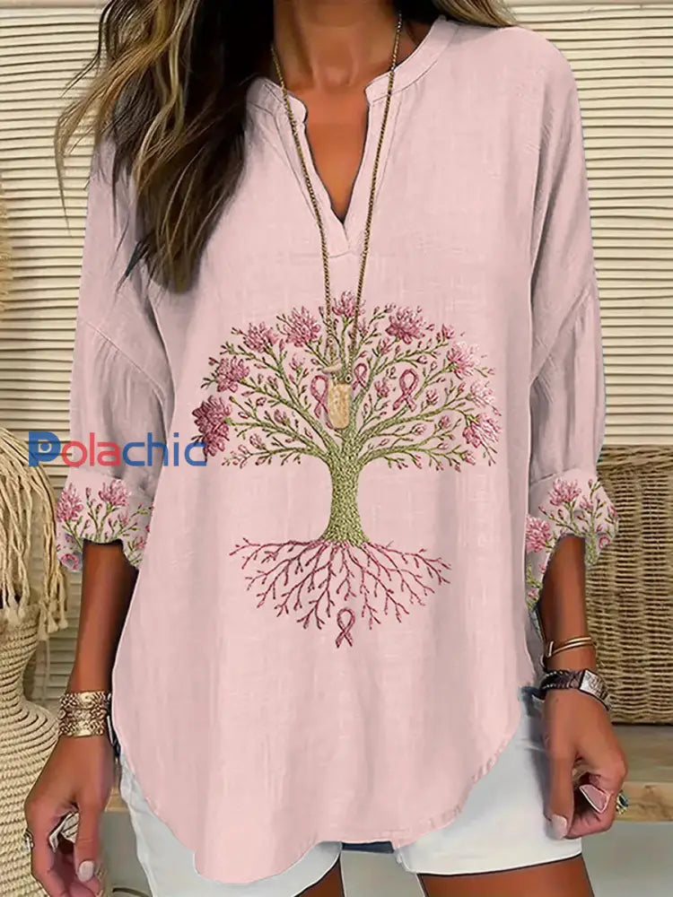 Cancer du sein des femmes Le ruban rose est l’arbre de la santé Imprimer T-shirt Rose / S