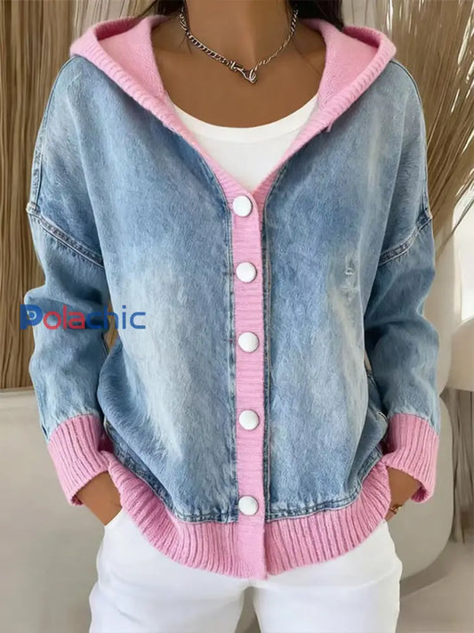 Cardigan à capuche design patchwork mode pour femmes comme image / S