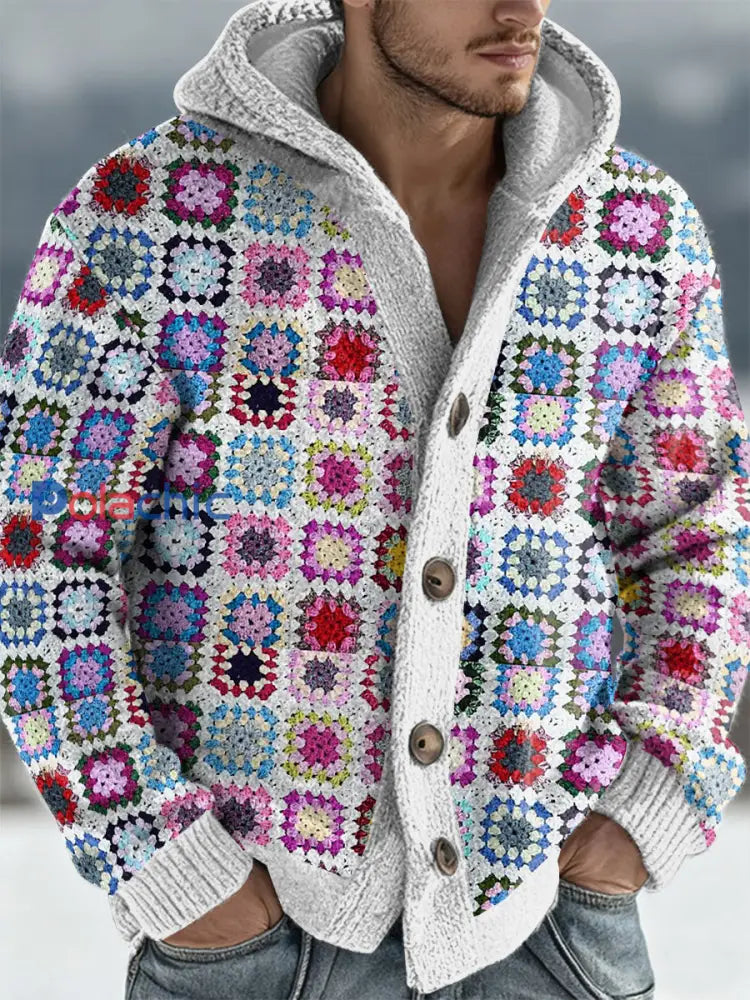 Cardigan à capuche géométrique Art Homme Blanc / S
