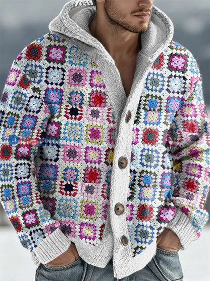 Cardigan à capuche géométrique Art Homme Blanc / S