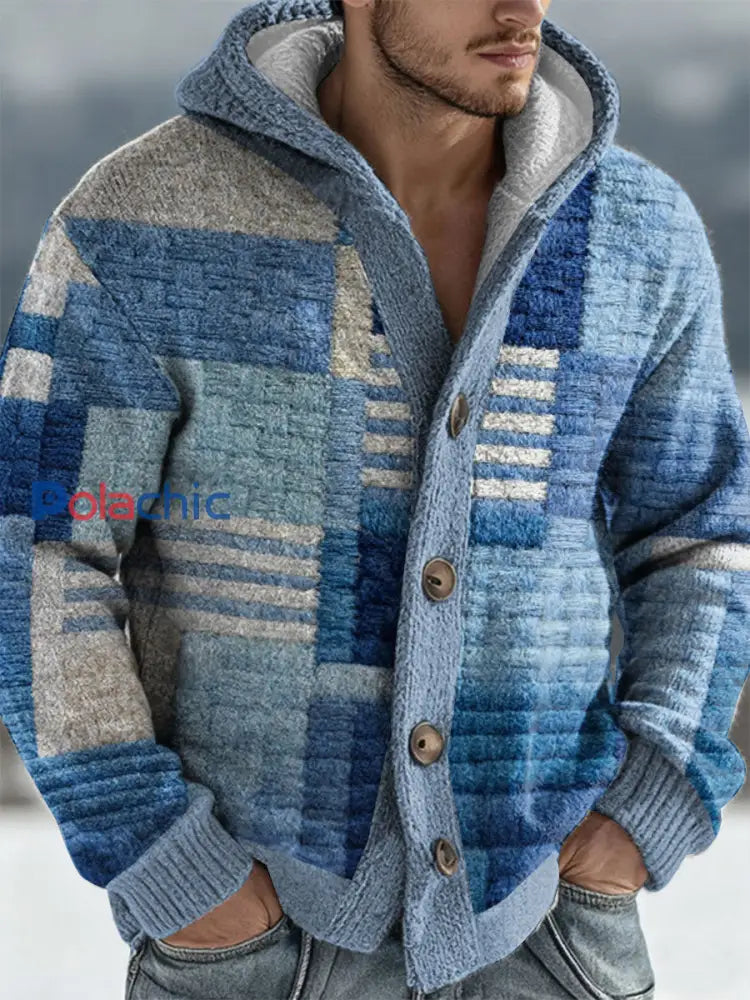 Cardigan à capuche géométrique Art Homme Bleu / S