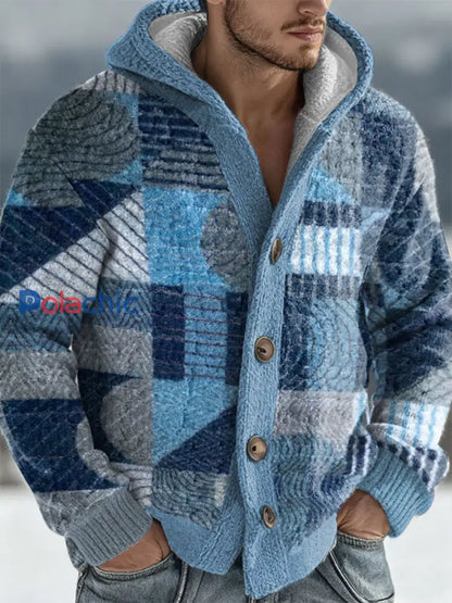 Cardigan à capuche géométrique Art Homme Bleu / S