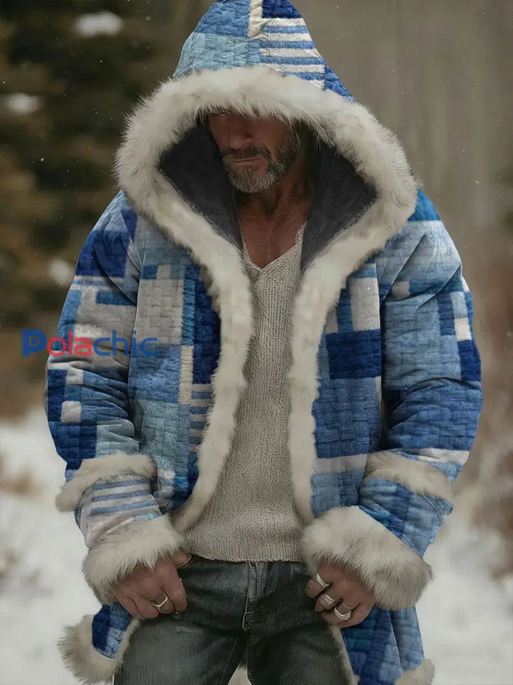 Cardigan à capuche géométrique Art Homme Bleu / S