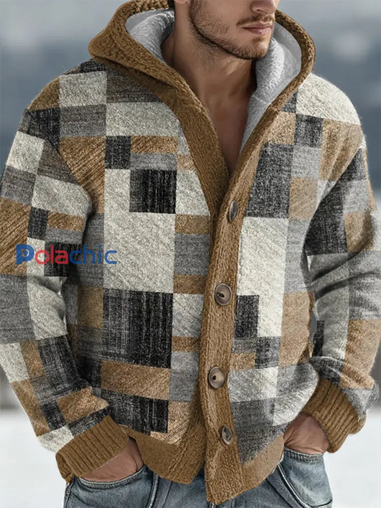 Cardigan à capuche géométrique Art Homme Brun clair / S