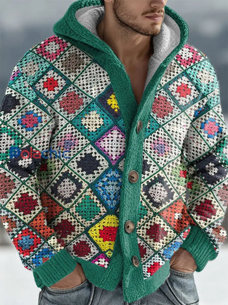 Cardigan à capuche géométrique Art Homme Cyan / S