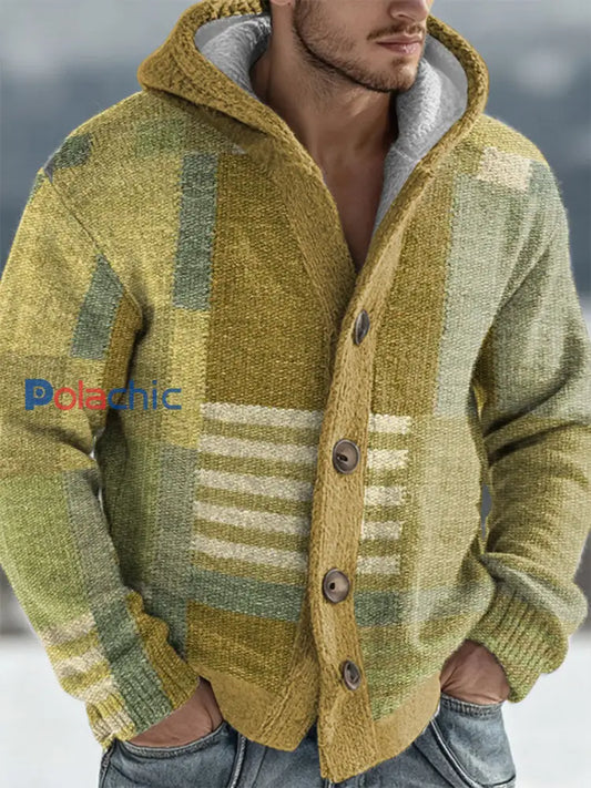 Cardigan à capuche géométrique Art Homme Kaki / S