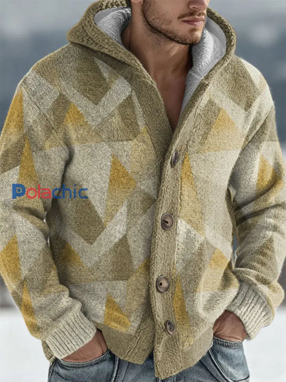 Cardigan à capuche géométrique Art Homme Kaki / S