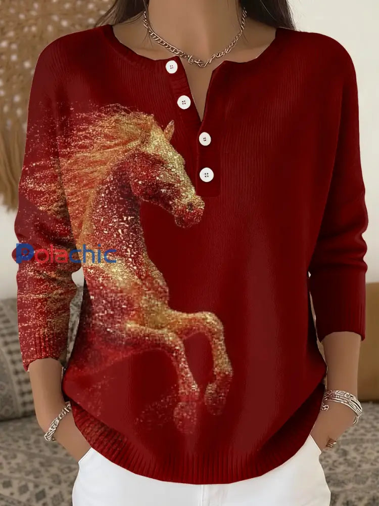 Cardigan à manches longues Western Red Horse Femme Rouge / S