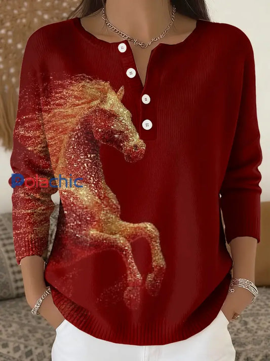 Cardigan à manches longues Western Red Horse Femme Rouge / S