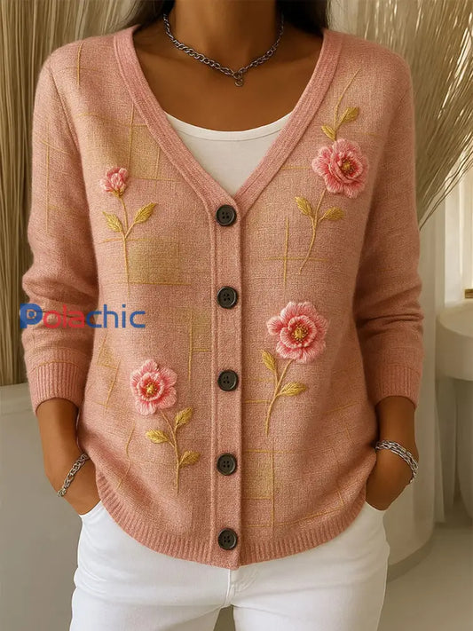 Cardigan boutonné à imprimé floral vintage pour femmes A / S