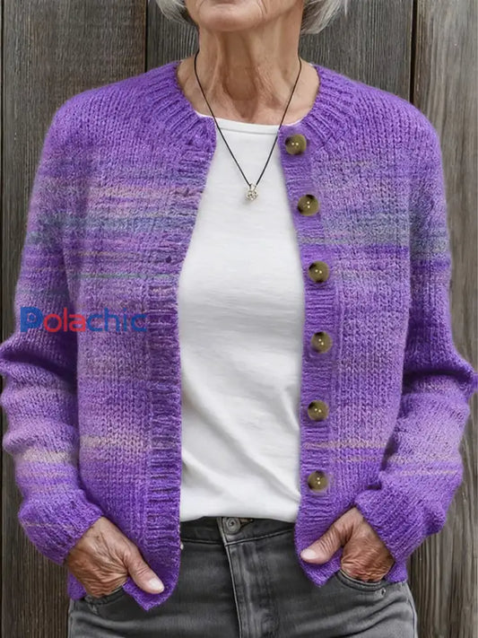 Cardigan de chandail de gradient pourpre chaud de l’hiver des femmes Violet / S