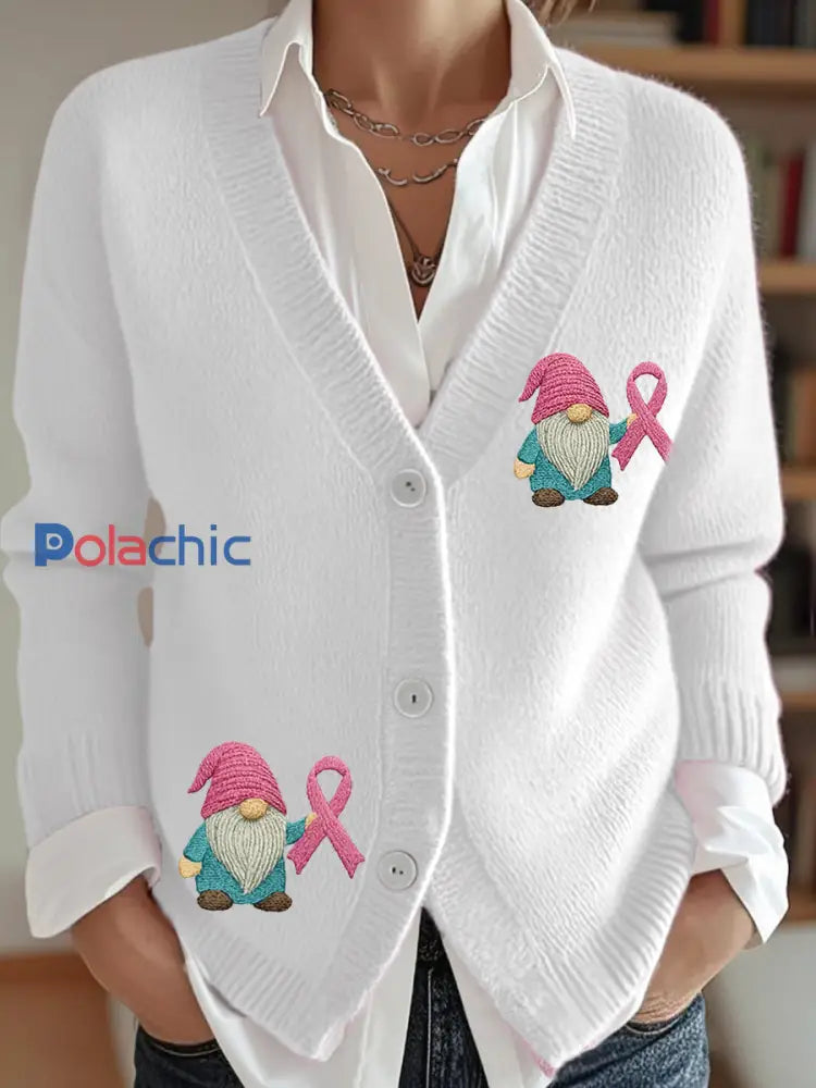 Cardigan de soutien de sensibilisation au cancer du sein ruban rose pour femme Blanc / S