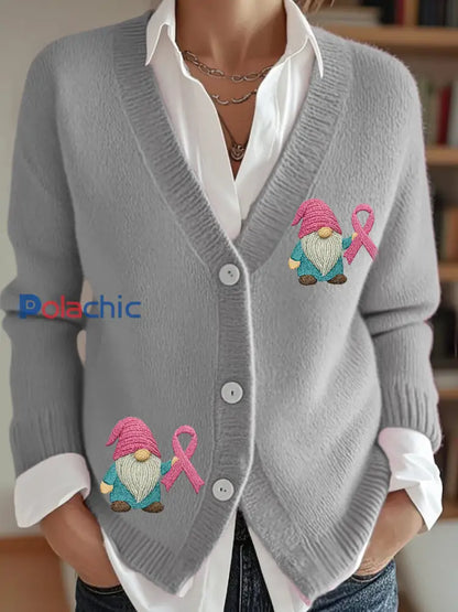 Cardigan de soutien de sensibilisation au cancer du sein ruban rose pour femme Gris / S