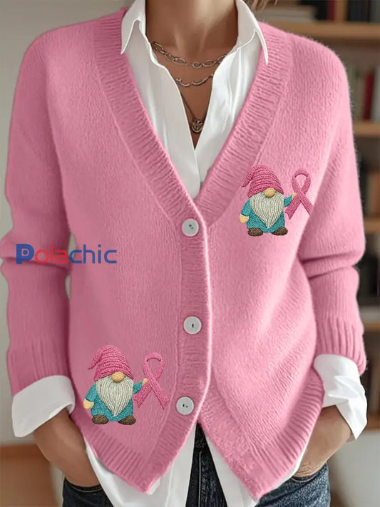 Cardigan de soutien de sensibilisation au cancer du sein ruban rose pour femme Rose / S