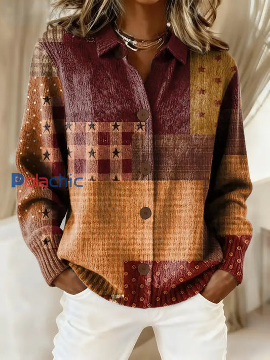Cardigan décontracté à carreaux rétro pour femmes comme image / S