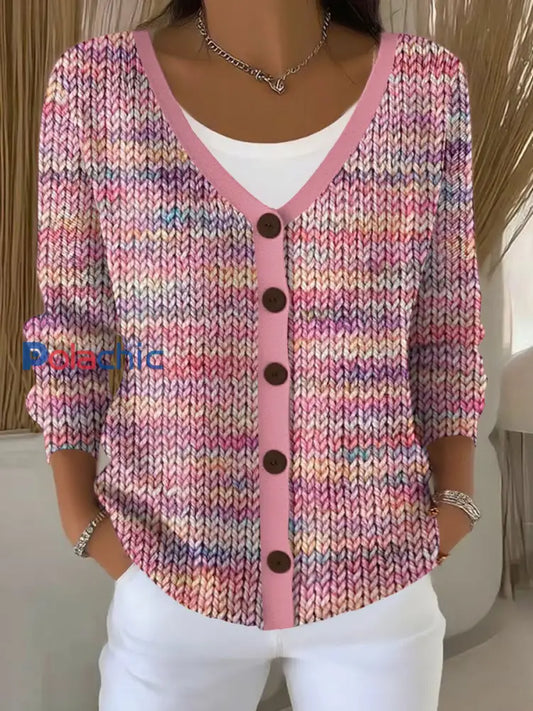 Cardigan Décontracté Femme Rose Imprimé Carreaux Rose / S