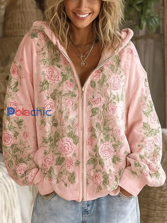 Cardigan Décontracté Femme Rose Imprimé Floral Rose / S