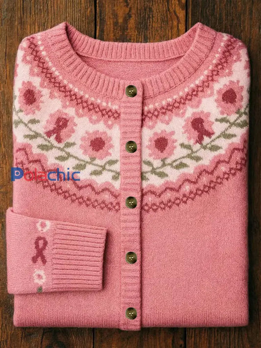 Cardigan Décontracté Femme Rose Ruban Imprimé Floral Rose / S