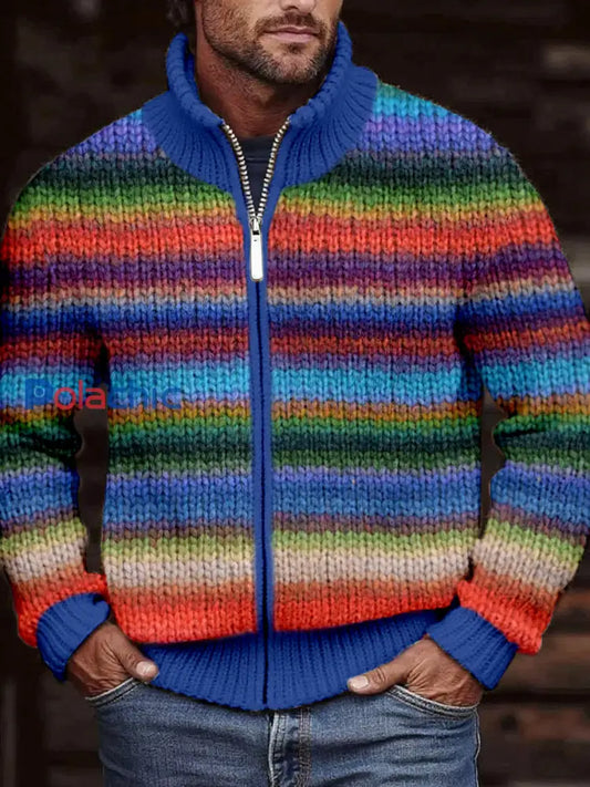 Cardigan en tricot confortable à rayures multicolores pour hommes comme image / S