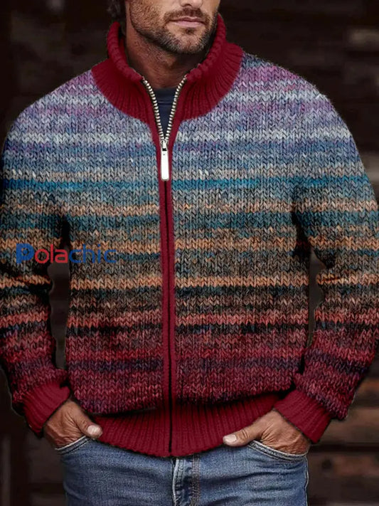 Cardigan en tricot confortable de couleur contrastée vintage pour hommes comme image / S