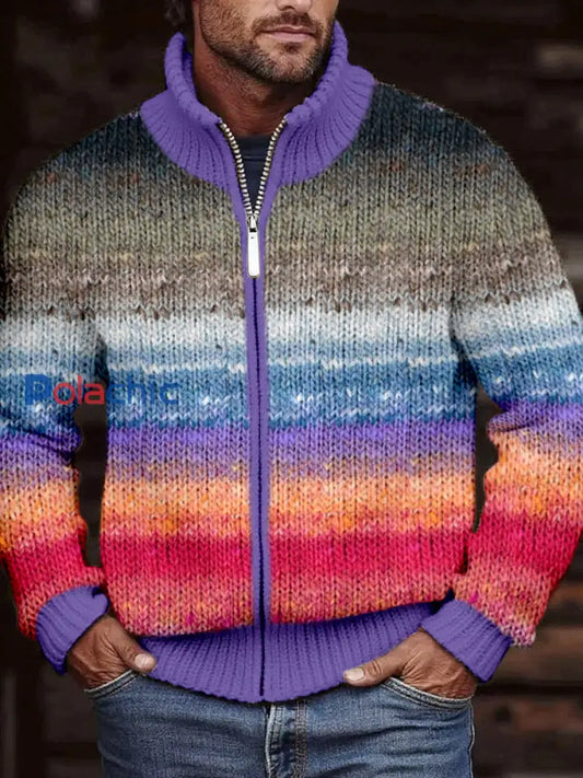 Cardigan en tricot confortable de couleur contrastée vintage pour hommes comme image / S