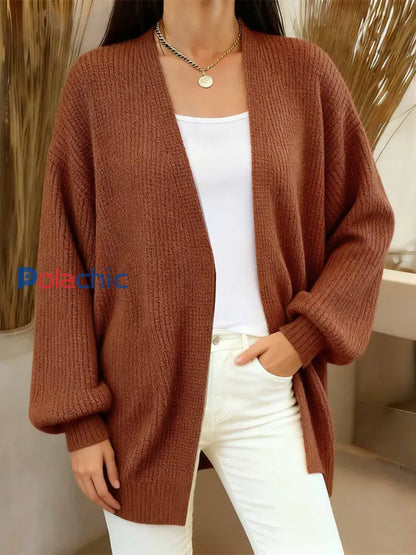 Cardigan en tricot confortable de couleur unie simple pour femmes Couleur Caramel / S