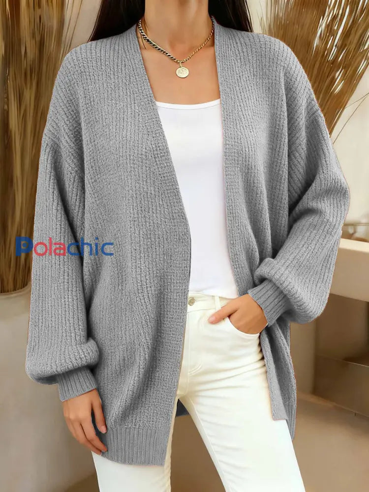 Cardigan en tricot confortable de couleur unie simple pour femmes Gris / S
