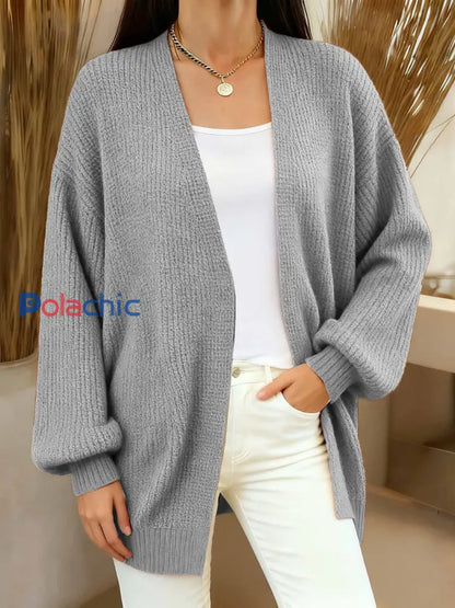Cardigan en tricot confortable de couleur unie simple pour femmes Gris / S