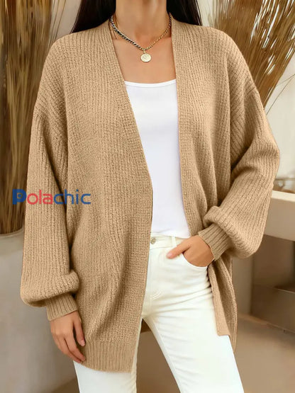 Cardigan en tricot confortable de couleur unie simple pour femmes Kaki / S