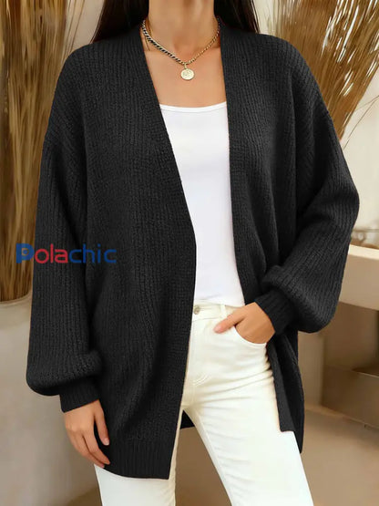 Cardigan en tricot confortable de couleur unie simple pour femmes Noir / S