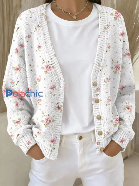 Cardigan Femme Rose Imprimé Cancer Du Sein Avec Poche comme image / S
