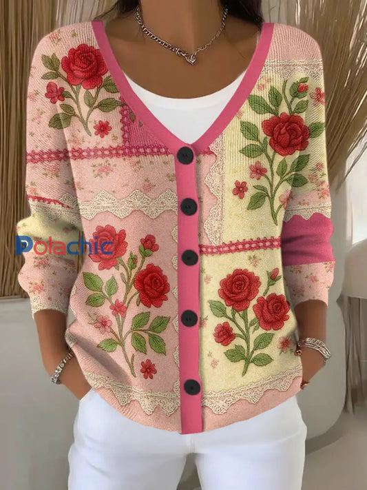 Cardigan Femme Rose Imprimé Fleurs Cancer Du Sein Rose / S