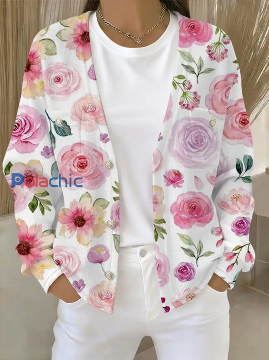 Cardigan Femme Rose Imprimé Floral Avec Poche comme image / S