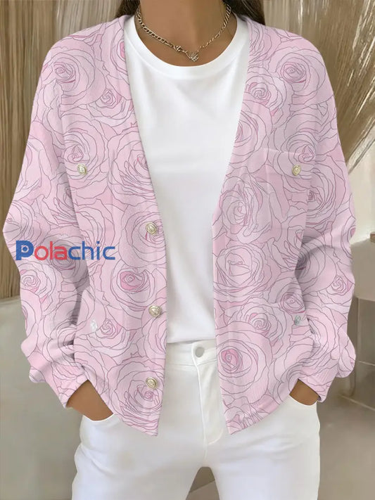 Cardigan Femme Rose Imprimé Floral Avec Poche comme image / S