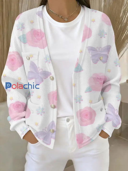Cardigan Femme Rose Imprimé Floral Avec Poche comme image / S